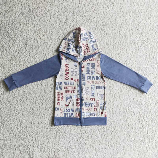 BT0084 Boys COWBOY hooded zip-up long-sleeved top