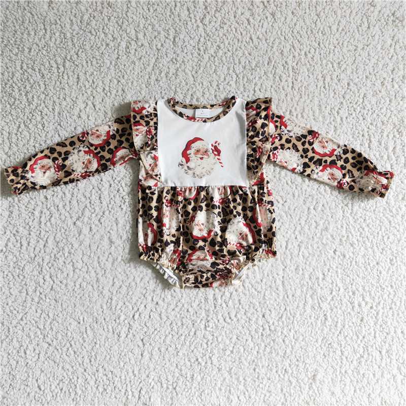 12.4 RTS NO MOQ （In stock）LR0202 Baby girls Christmas leopard santa rompers