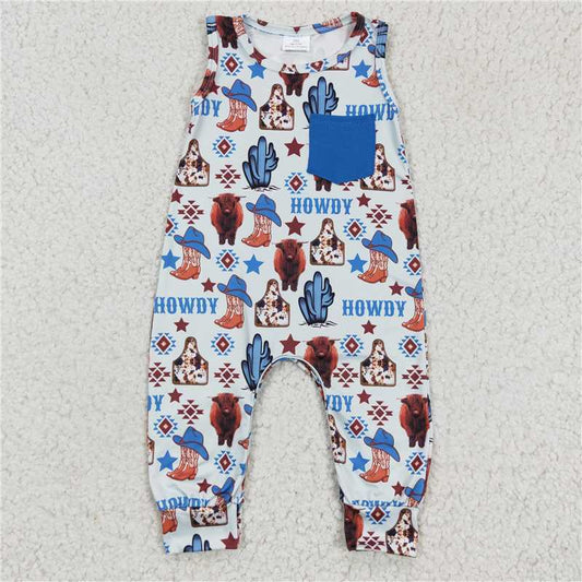 SR0115 Baby boys Sleeveless Cow Western rompers