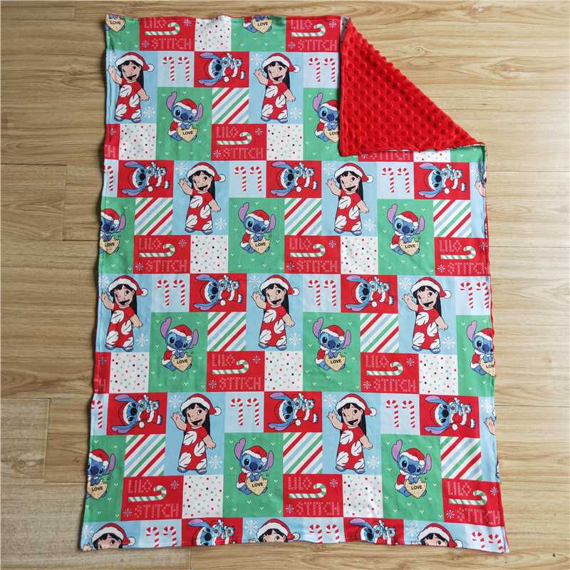 BL0032  Baby Girls Cartoon Christmas Red Minky Blankets