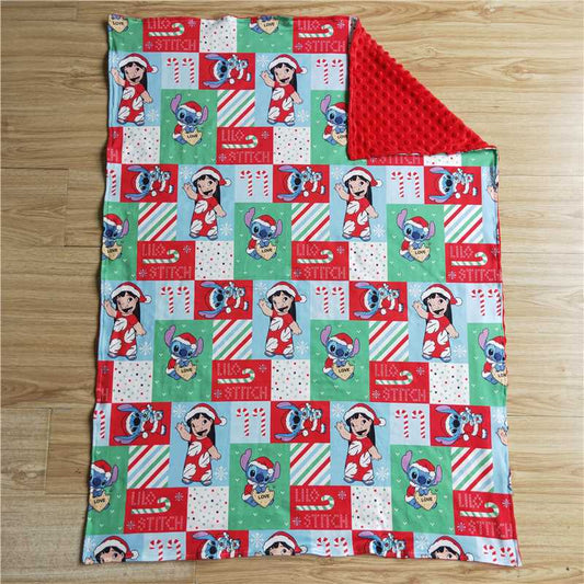 BL0032  Baby Girls Cartoon Christmas Red Minky Blankets