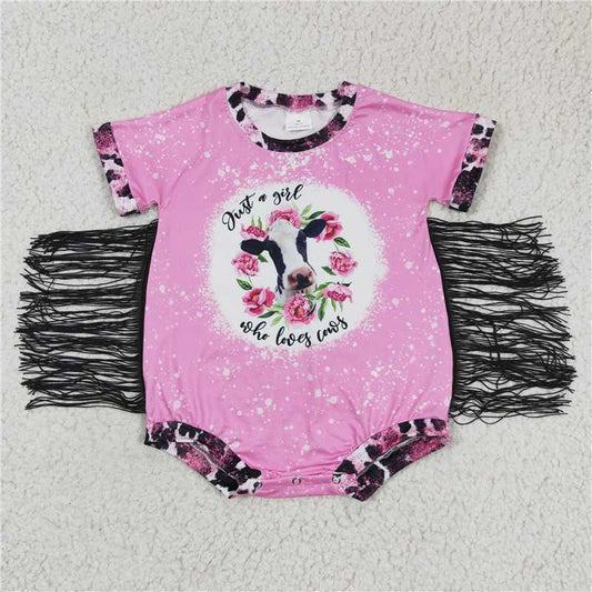 SR0105  Baby Girls Pink cow floral Rompers
