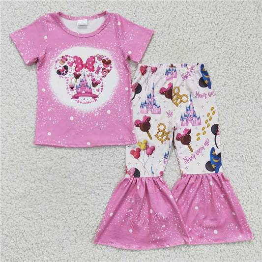GSPO0251 Girls Mickey Castle pink short-sleeved trousers suit