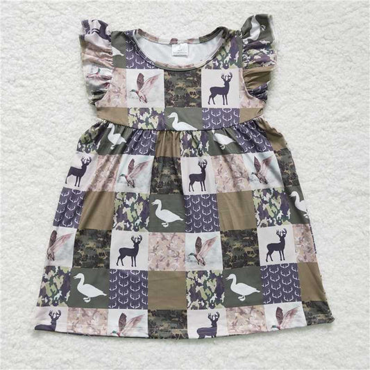GSD0152 Girls' duck fawn green plaid flying sleeve dress