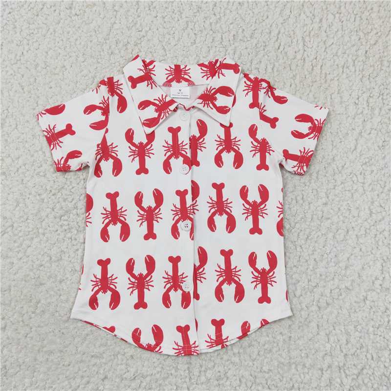 BT0161 RTS NO MOQ Baby Boys Summer Tops Baby Boys Lobster Short Sleeve button up shirts