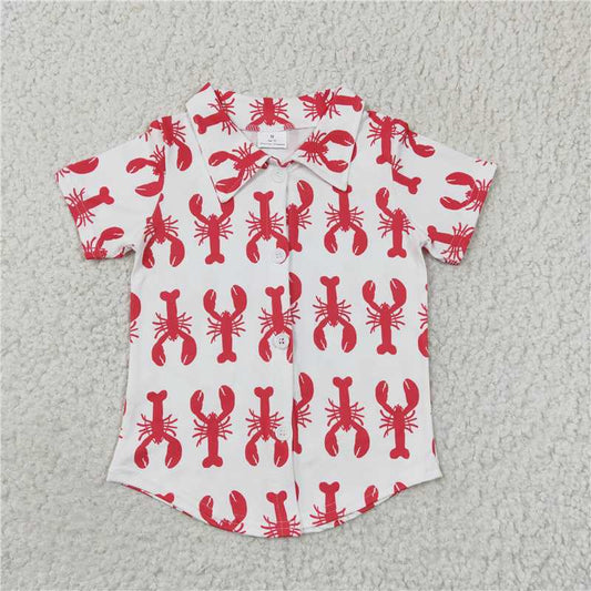 BT0161 RTS NO MOQ Baby Boys Summer Tops Baby Boys Lobster Short Sleeve button up shirts