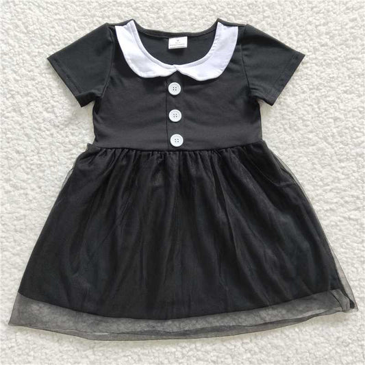 GSD0285 Girls' Wednesday black short-sleeved dress