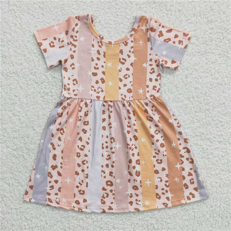 GSD0266 Baby Girls Summer Dress Girls' striped and star leopard print short-sleeved dress