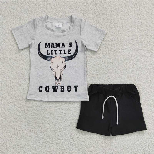 BSSO0192 Baby Boys Mama's Little Cowboy Western Summer Shorts Sets