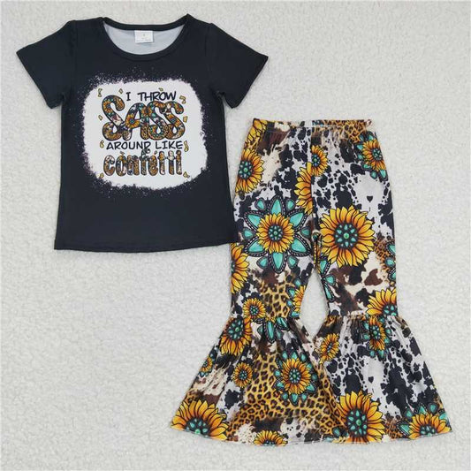 GSPO0484 Girls SASS sunflower black short-sleeved trousers suit