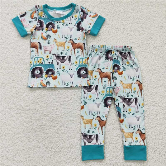 BLP0150 Baby Kids Short Sleeve Farm Pajamas Clothes Sets