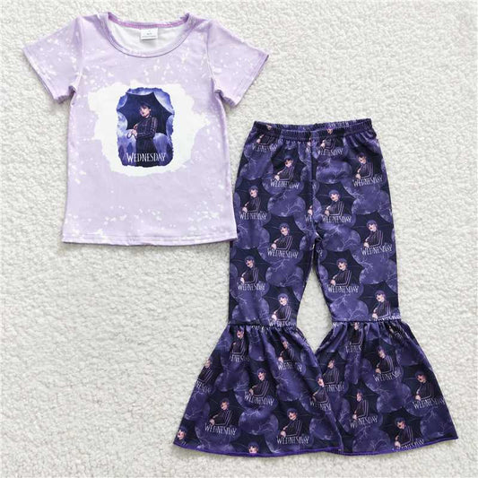 GSPO0448 Girls WEDNESDAY purple short-sleeved trousers suit