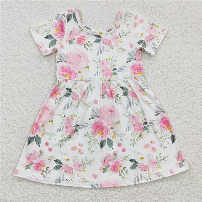 GSD0274 Pink flower short-sleeved dress