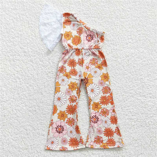 SR0211  Baby Girls Western Flower One Shoulder Jumpsuits