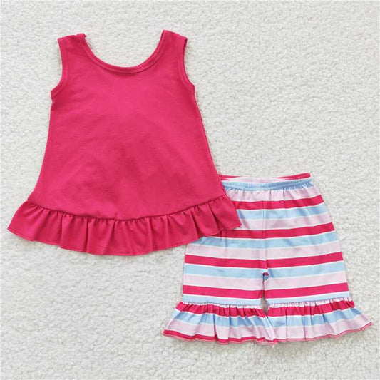 Baby Girls Hotpink Bow Tunic Stripe Ruffle Shorts Clothes Sets