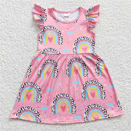 GSD0248 Girls' heart rainbow pink flying sleeve dress