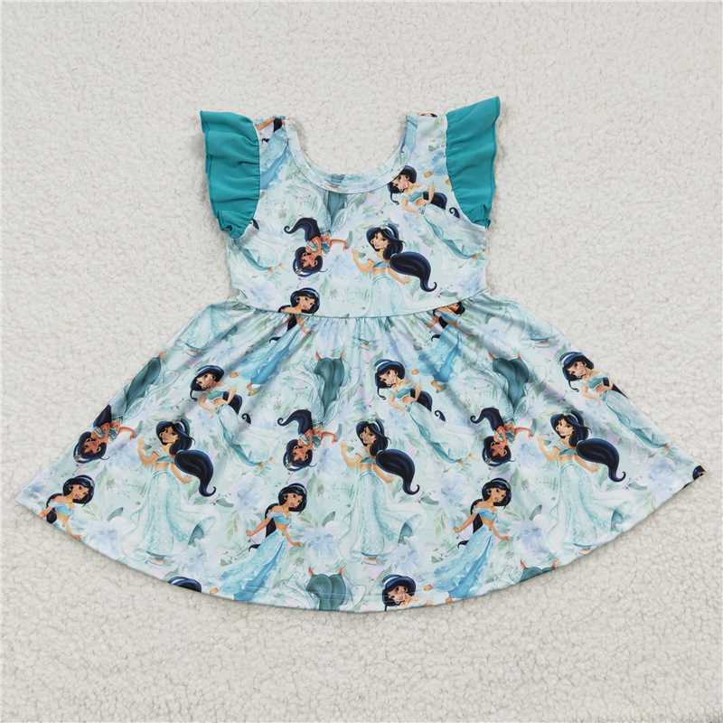 GSD0267 Girls Disney Princess Blue Flying Sleeve Dress