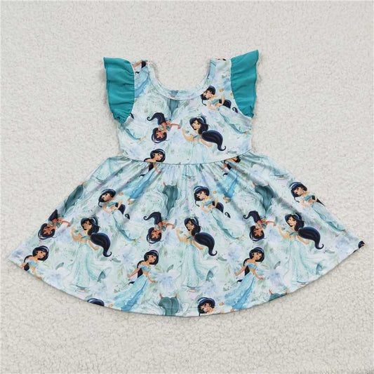 GSD0267 Girls Disney Princess Blue Flying Sleeve Dress