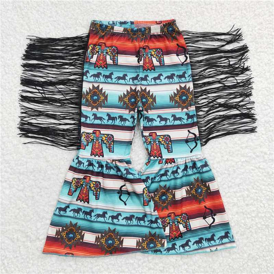 P0081  Baby Girls Western Bird Horse Bell Tassel Pants