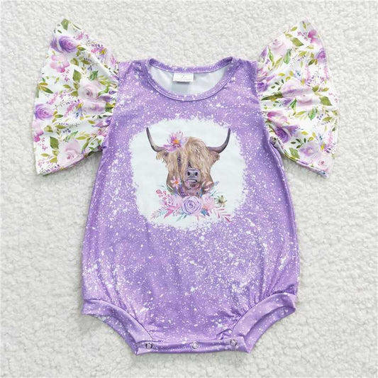 SR0118 Baby Purple Girls Cow Flowers Rompers