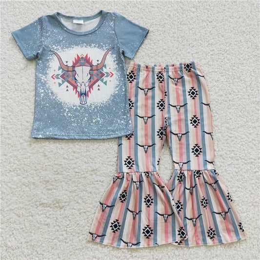 GSPO0703 aztec alpine bull head striped short-sleeved trousers set