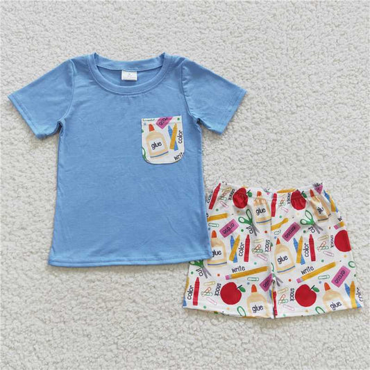 12.30 RTS NO MOQ （In stock）BSSO0278 Baby Boys Back To School Shorts Clothes Sets