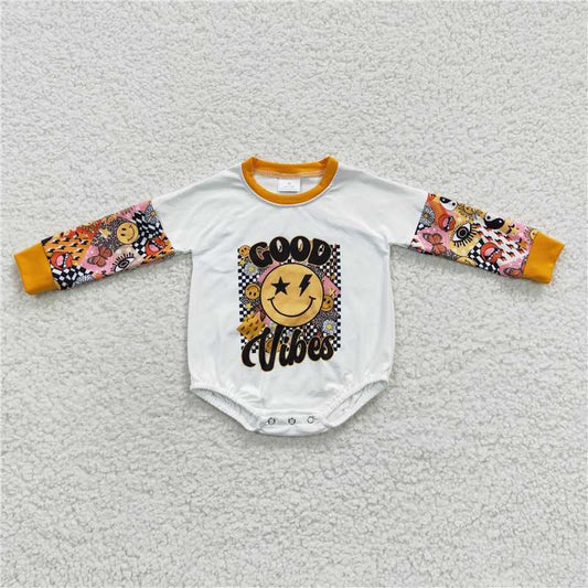 RTS LR0292 good vibes lips smiley face long sleeve jumpsuit
