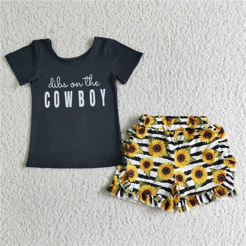Baby girls black dibs on the cowboy sunflower shorts sets