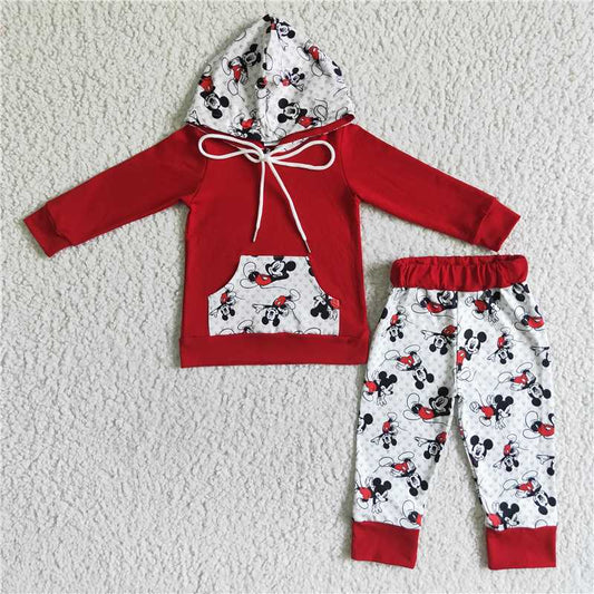 6 A30-12 Mickey hoodie red pants set
