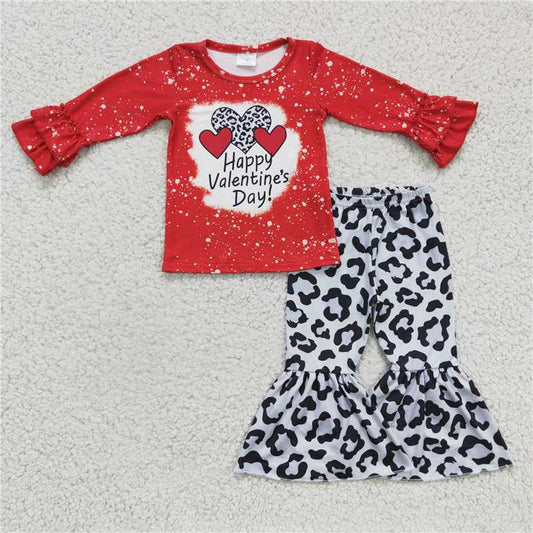 6 A33-12 Happy valentine's day shirt leopard pants girls boutique clothing set