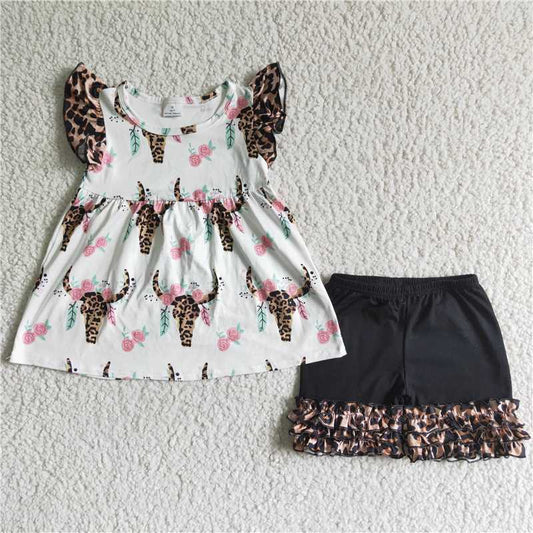 Heifer leopard ruffles shorts set