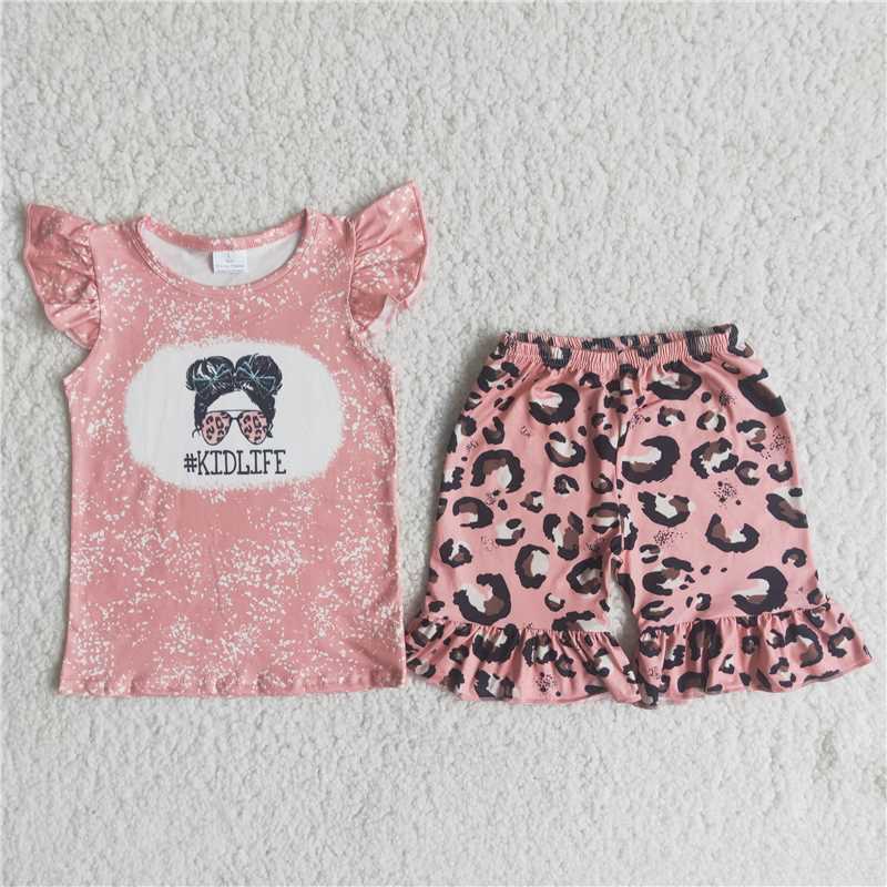 Pink Glasses girl loepard Shorts sets