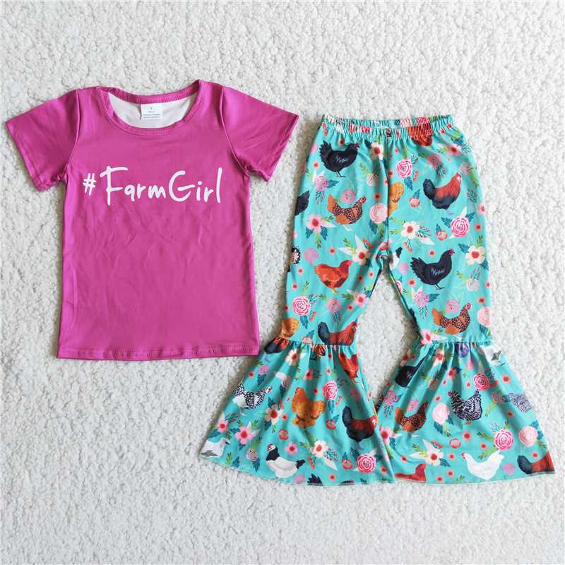 D8-12 Farm Girls chicken bell pants sets