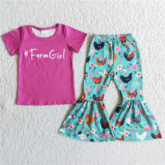 D8-12 Farm Girls chicken bell pants sets