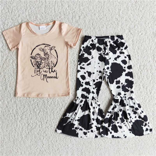 C4-13  Baby girls western cowprint bell bottom pants clothing sets