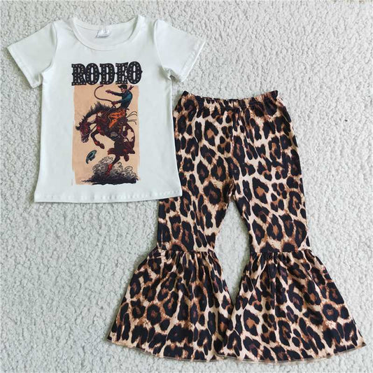B8-13  Rodeo leopard bell bottom pants set