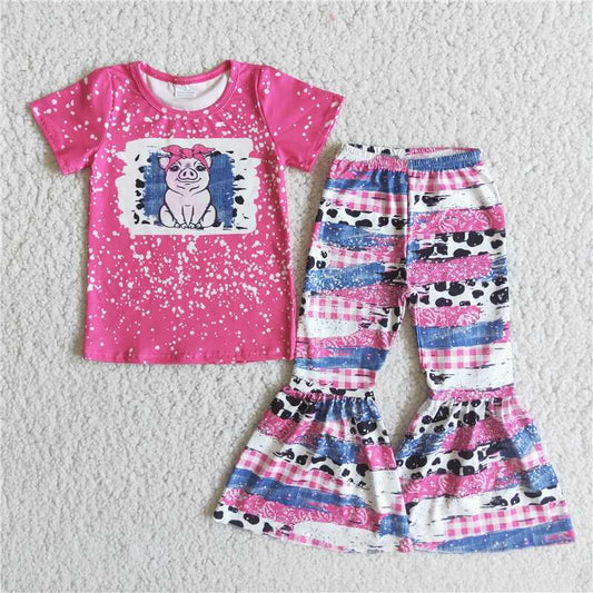 E3-29  Pig pink bell pants sets