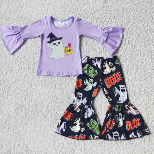 6 A19-12Ghost screen print boo pants girls Halloween clothing