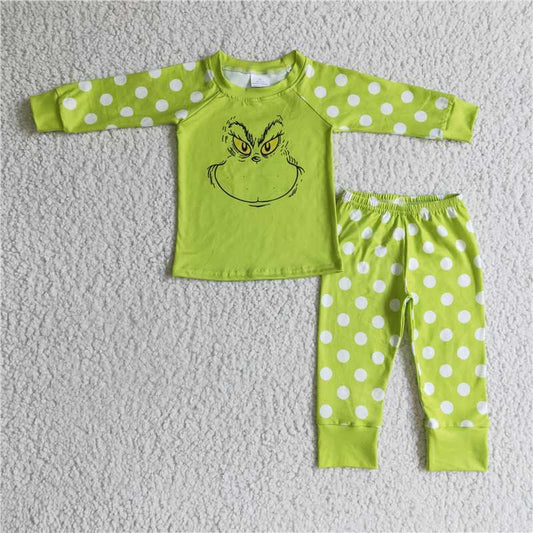 6 B11-20 Green grinch polka dot long-sleeved trousers pajamas