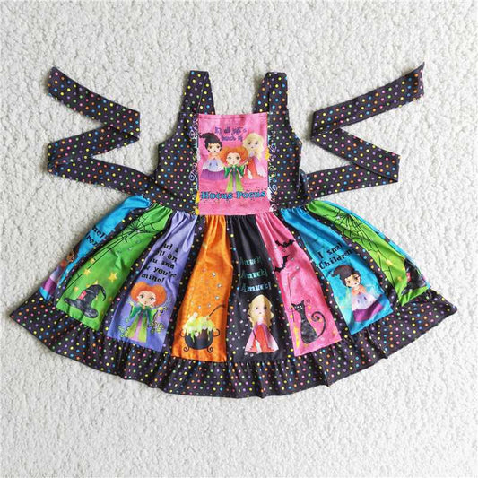E3-4  Baby girls Halloween Twirl Witch patchwork twirl dresses