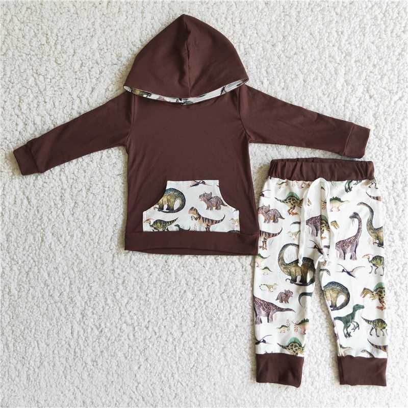 6 C8-22 Dinosaur boy hooded long-sleeved sweatshirt and pants set