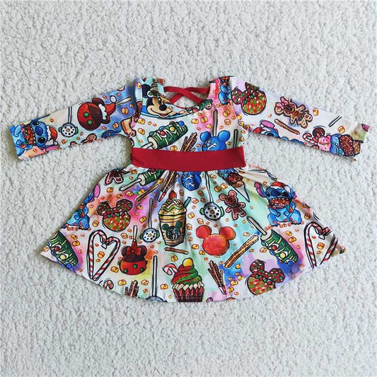 6 C9-17  Girls Children cartoon mouse long sleeve dresses