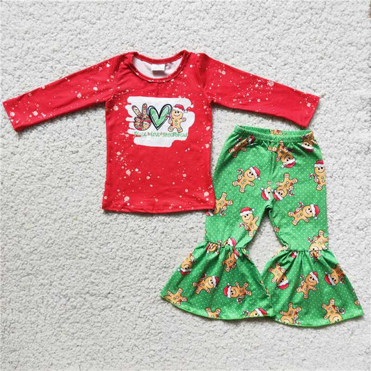 6 C10-29 Gesture heart man gingerbread red long-sleeved green dotted trousers suit