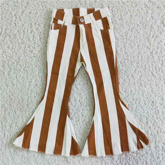 USA Shop (in stock)E5-24  Baby Girls Denim Pants  Dark Orange Stripe Bell Jeans Denim Pants