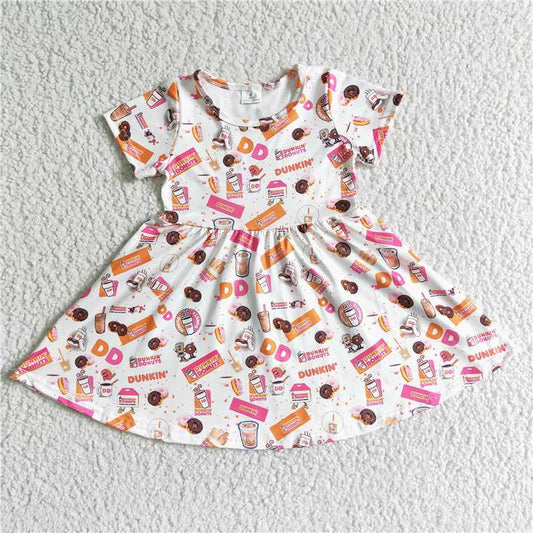 D2-16  Donut print short sleeve girls twirl dresses