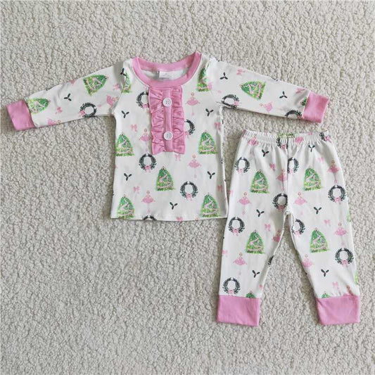 6 A16-27 Girls Christmas tree long-sleeved pajamas