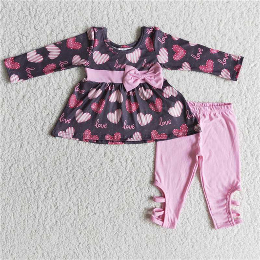 6 A26-29Love heart print tunic criss cross leggings girls valentine's day clothing