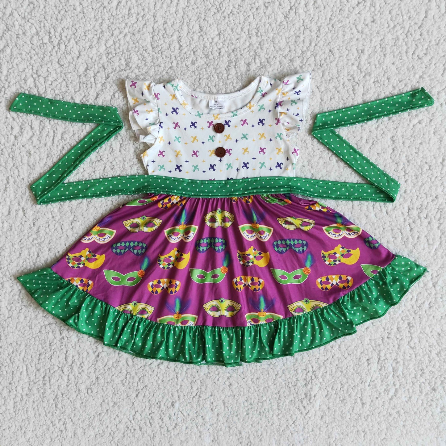 E10-11 Girls flutter sleeve belt baby girls mardi gras dresses