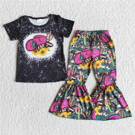 B2-1 Baby girls western hat cowboys bell pants clothing sets