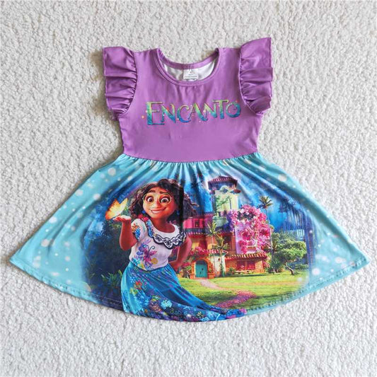 GSD0014  Flutter sleeve cute magic print baby girls summer twirl dresses